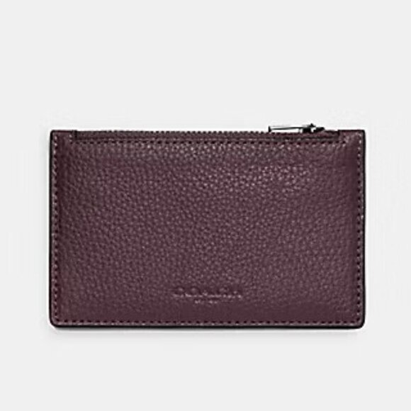 Coach Pebble Leather Zip Card Case - Dark Grape - Picture 1 of 5